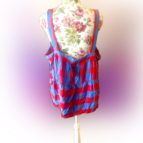 LOFT Tank Red Blue Check Plaid Ruffle Cotton Cropped Size XXL - Picture 3 of 4